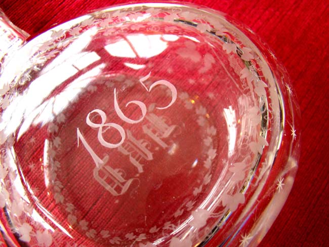 A wonderful Civil War era etched glass decanter dated 1865 — image 2